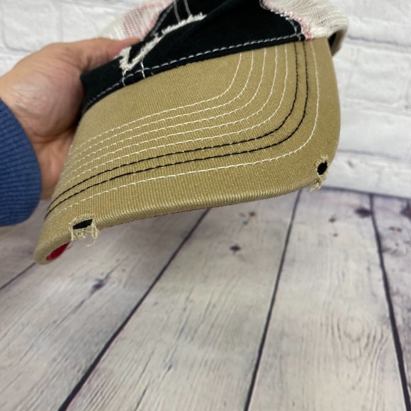 Black Antler Distressed Hat Cap Strap Back Brown Black White Mesh Embroidered - Picture 10 of 11